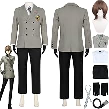 Persona5 Akechi Goro Cosplay Costume Outfit Game Character Amamiya Ren Uniform Coat Shirt Pants Full Set Halloween Carnival Party Dress Up Suit with Wig for Men Boys