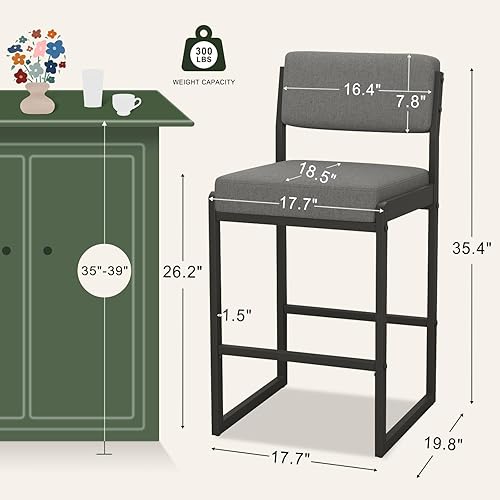 Miniatura 2 de Taburetes de bar modernos con altura de mostrador, sillas de barra de 26 pulgadas de altura con respaldo, taburetes tapizados, taburetes de bar de