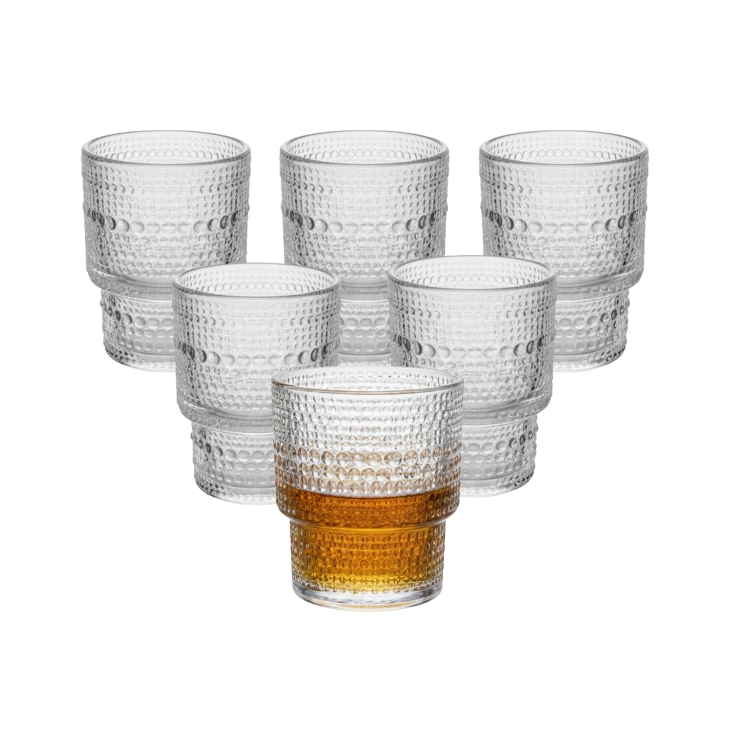 HOMESHOPA Beaded Raindrop Glasses Set, 195ml 6 Pack Elegant Origami Style Drinking Tumblers for Water, Cocktails, Whiskey, Beer & Iced Coffee, Clear Ridged Glass Cups for Home & Parties