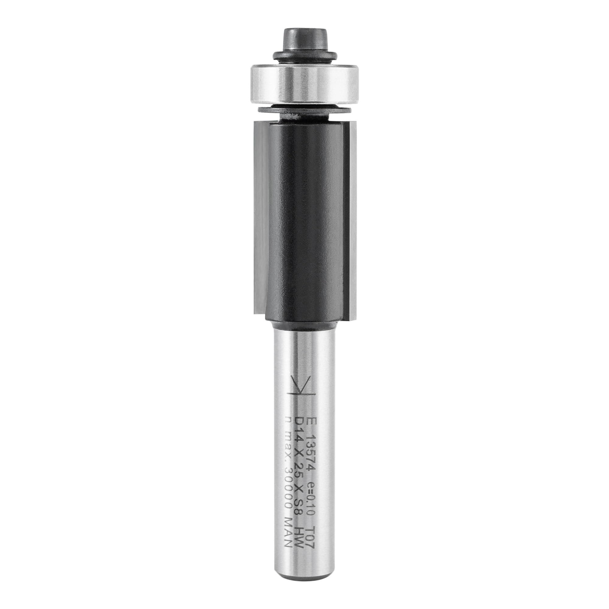 ENT 13574 Fresa de enrasar, Vástago (S) 8 mm, Diámetro (D) 14 mm, NL 25 mm, SL 32 mm, GL 68,6 mm, de, en carburo, con rodamiento de bolas