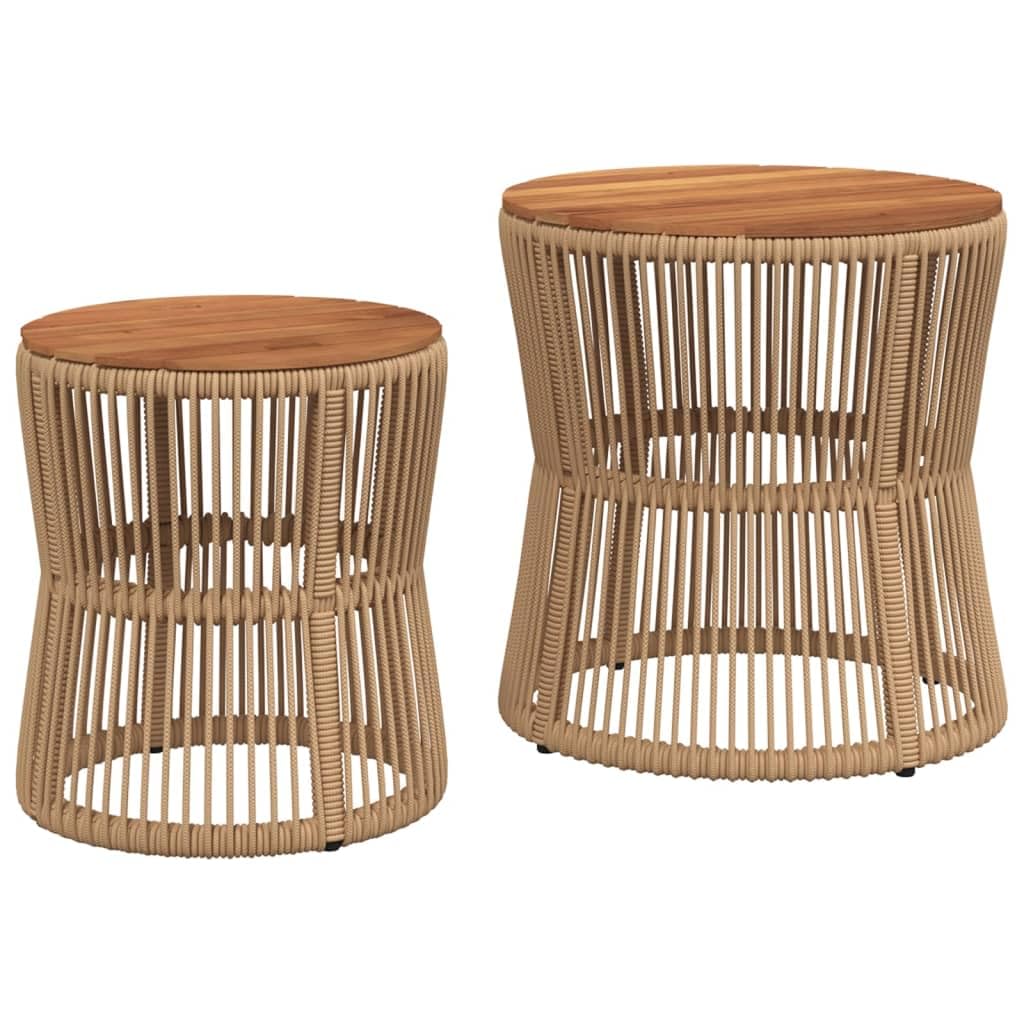 vidaXL Garten Beistelltisch 2 STK., Tisch mit Holzplatte, Gartentisch mit Stahlgestell, Terrassentisch Gartenmöbel Gartengarnitur, Beige Poly Rattan