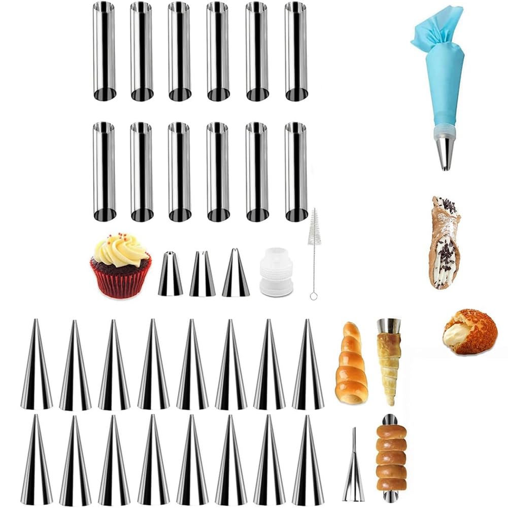 Hndhbfgrt Cone Shaped and Tubular Shaped for Baking Molds- Cream Horn Stainsless Steel 16pcs, Cannoli Tube Molds 12pcs Form