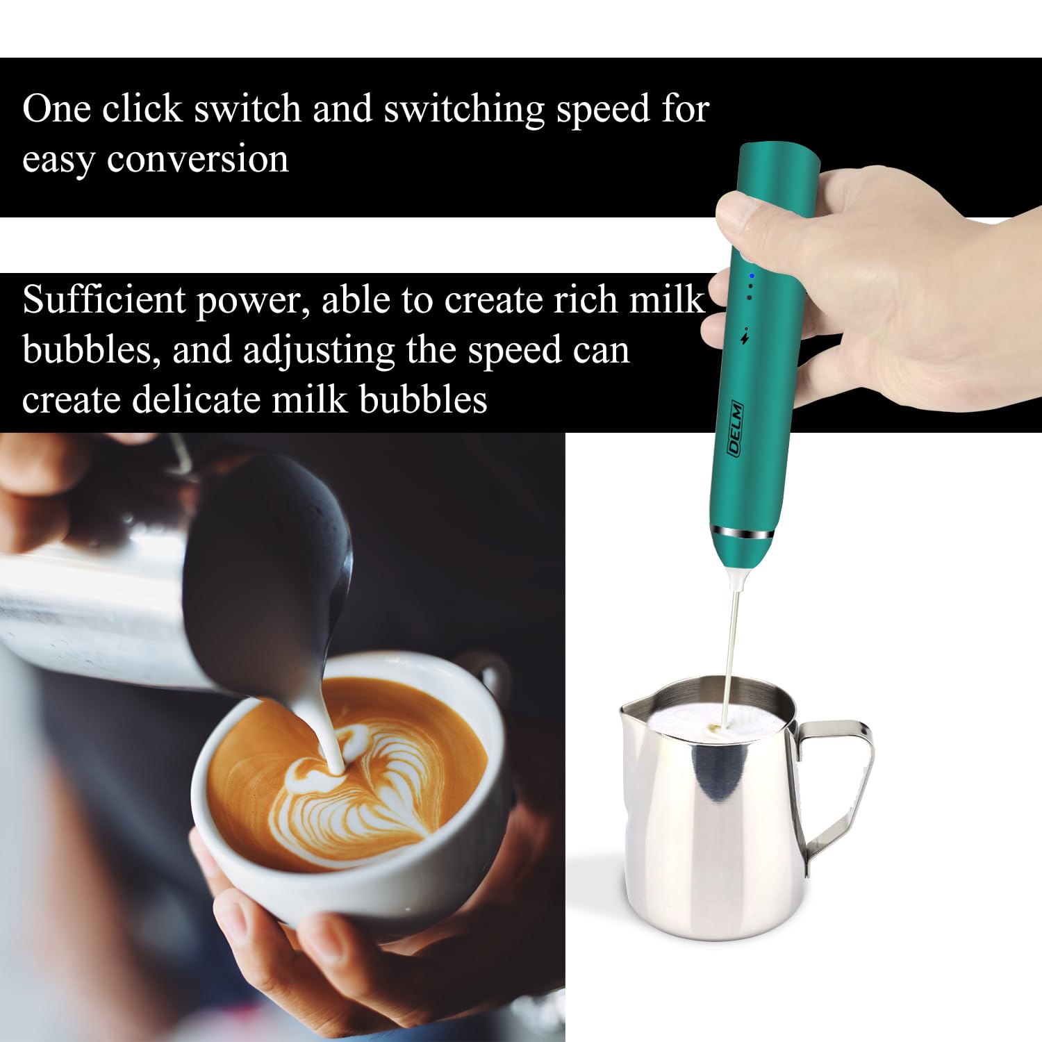 Espumador eléctrico de leche, espumador de café, recargable, mezclador de bebida, espumador de mano, mezclador, ayuda de cocina, mezclador de mano, mezclador eléctrico, USB, (verde)