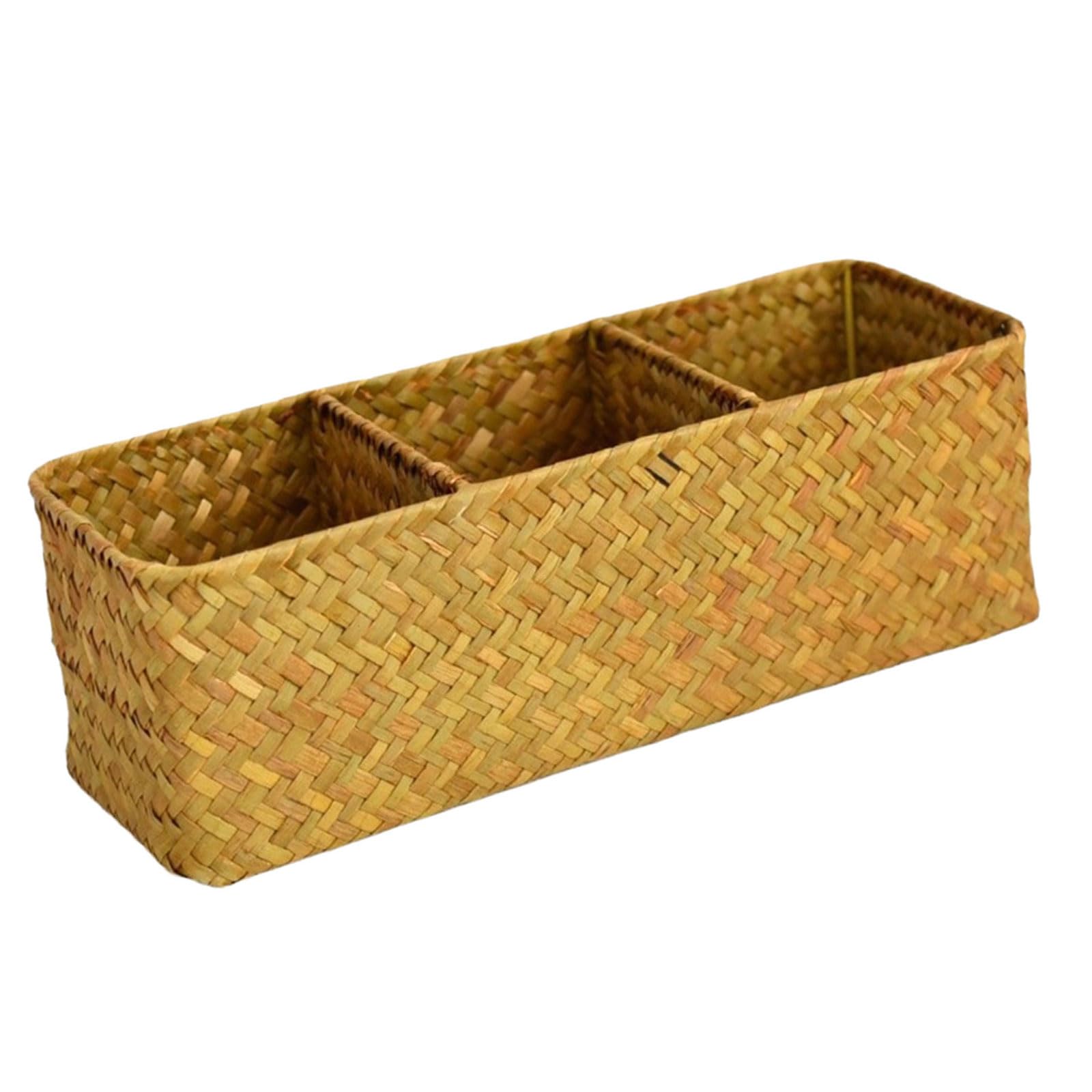 Tsophreniq Sea Grass Storage Box with Multiple Compartments Cosmetics and Supplies Holder Handwoven Basket Organiser