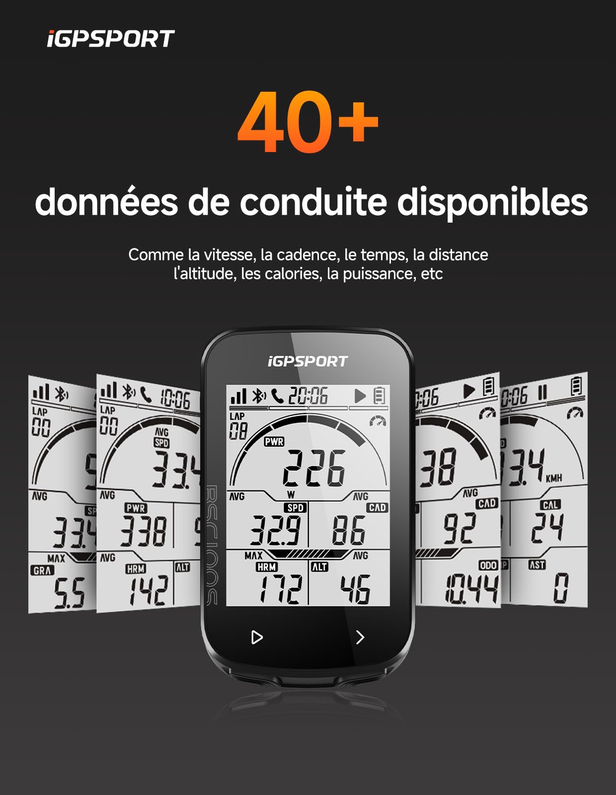 iGPSPORT BSC100S Compteur Velo sans Fil, Écran 2,6'' à Rétroéclairage Auto 40 Données Sportives 40H d’Autonomie Capteur Ant+/Bluetooth, IPX7 Étanche Compteur Velo GPS Ordinateur de Vélo GPS Velo