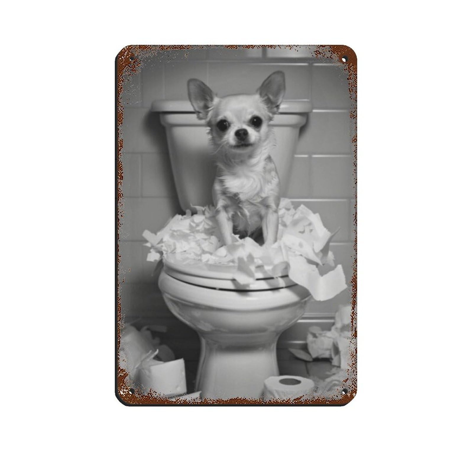 Bad Chihuahua Dog Bathroom Art Retro Poster Metal Tin Sign Chic Art Retro Iron Painting Bar People Cave Cafe Family Garage Poster Wall Decoration 8x12inch(20x30cm)