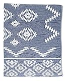 Bersuse 100% Cotton Teotihuacan XL Throw Blanket Turkish Towel Beach Blanket - Beach Camping Essentials - 75x90 Inches, Dark Blue
