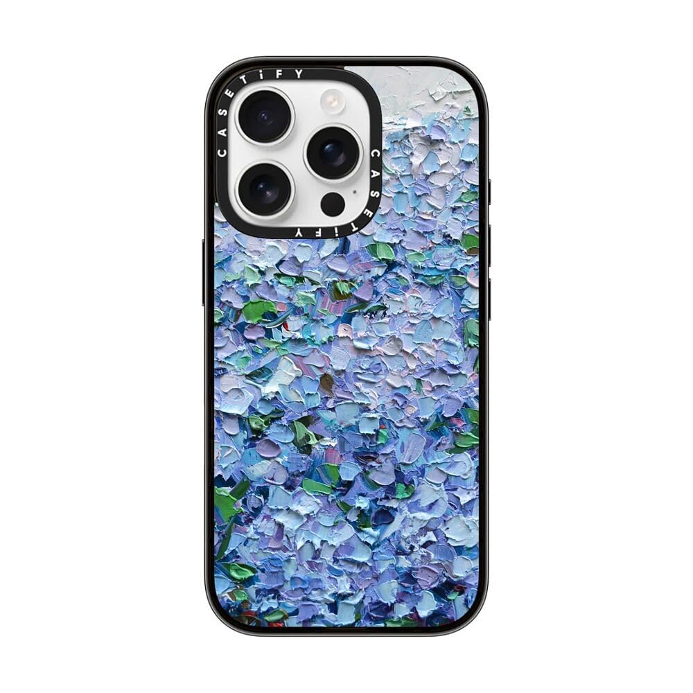 CASETiFY Compact iPhone 16 Pro Case [4 ft. 2X Military Grade Drop Protection/Slim/Lightweight] - Nantucket Blue Hydrangeas - Clear Black