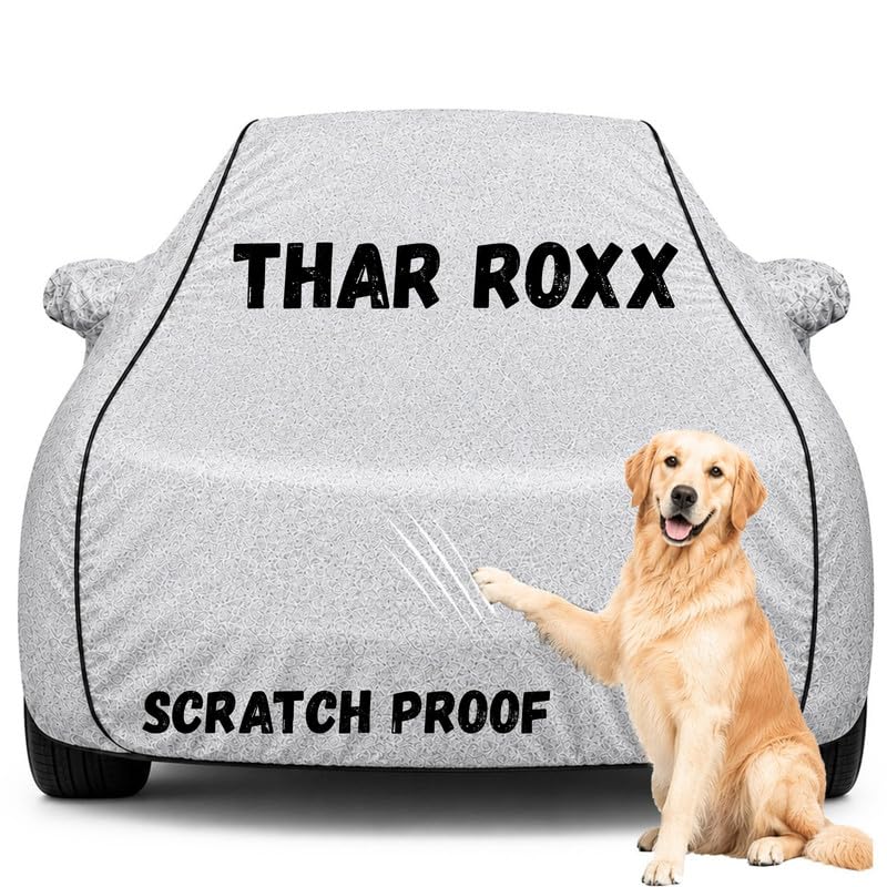 Image of Pure Fabric Silver 100% Waterproof Thar Roxx Car Cover | Polyester Car Body Cover for Rain & Sun | UV Protection, Dustproof, Scratch Resistant, Windproof, Heat Resistant, Custom Fit