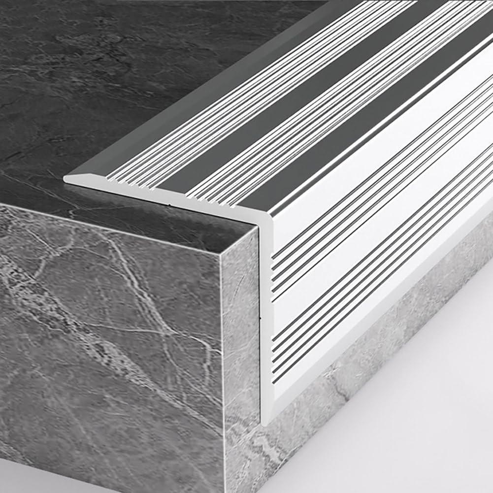 90 cm de aluminio – Protector antideslizante en forma de L para escalones de interior/exterior, 50 x 50 mm, 2,1 mm de grosor, seguro y elegante