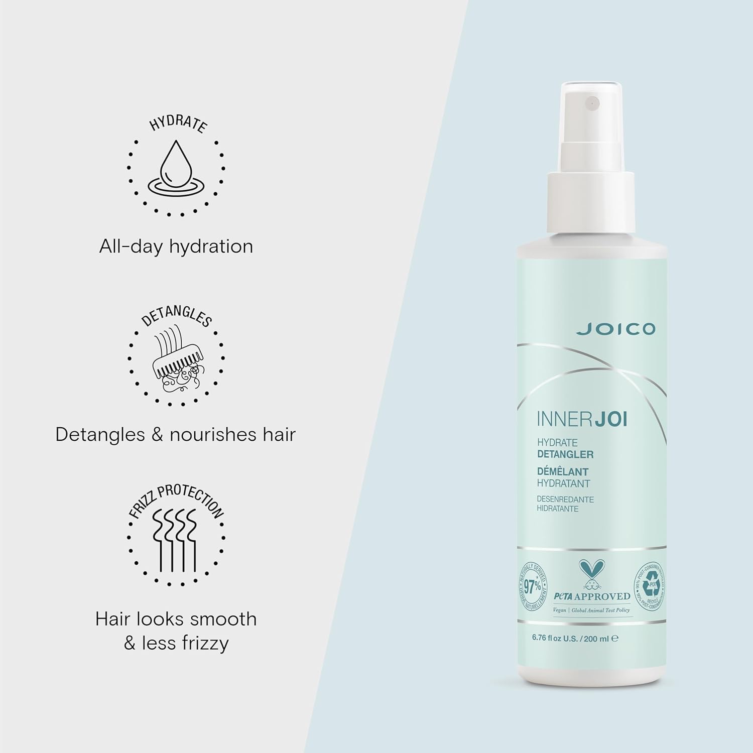 Joico InnerJoi Hydrate Detangler | For Dry Tangled Hair | Sulfate & Paraben Free | Naturally-Derived Vegan Formula