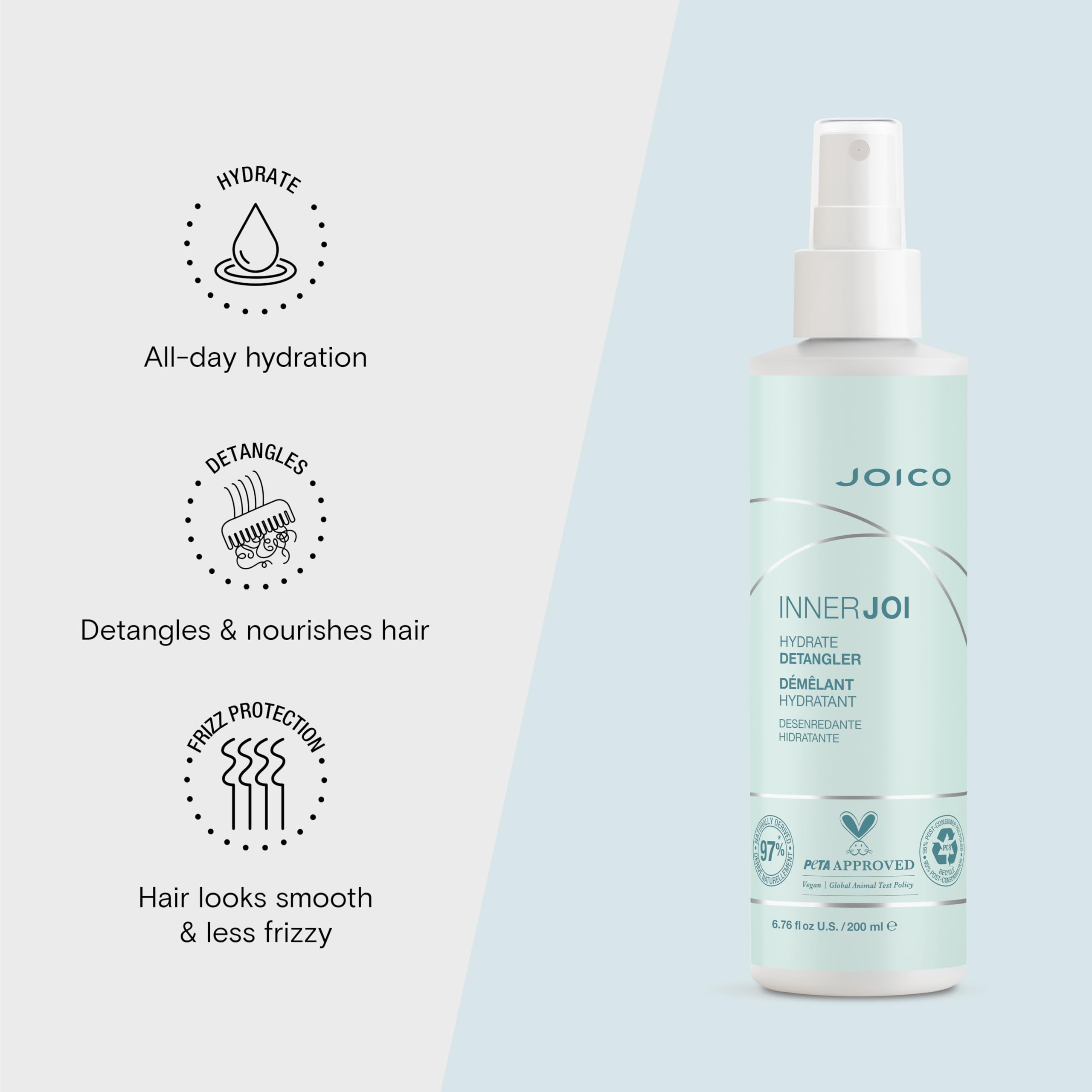 Joico InnerJoi Hydrate Detangler | For Dry Tangled Hair | Sulfate & Paraben Free | Naturally-Derived Vegan Formula