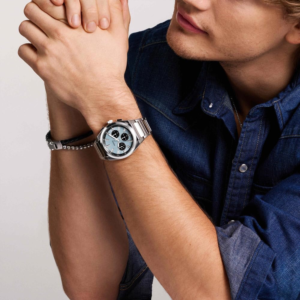 Fossil Everett FS6105 - Reloj de Pulsera analógico de Acero Inoxidable para Hombre, 44 mm de diámetro, Color Plateado, Plateado, Pulsera