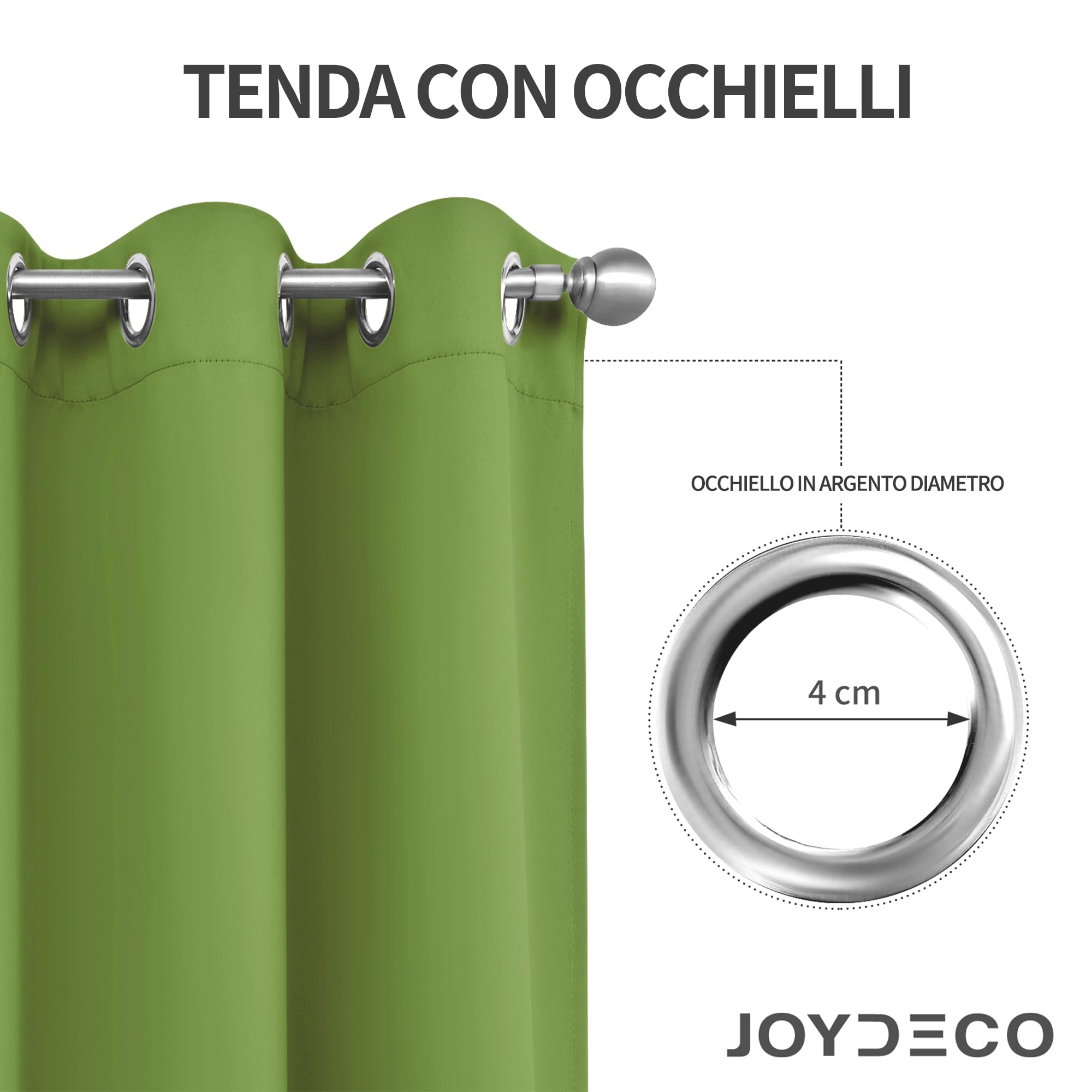 Joydeco Tende Oscuranti per Interni 2 Pezzi, Tende Termiche con Occhielli per Soggiorno Moderne, Cameretta Bambini, Camera da Letto Blackout Curtains(2xL140xA260,Verde)