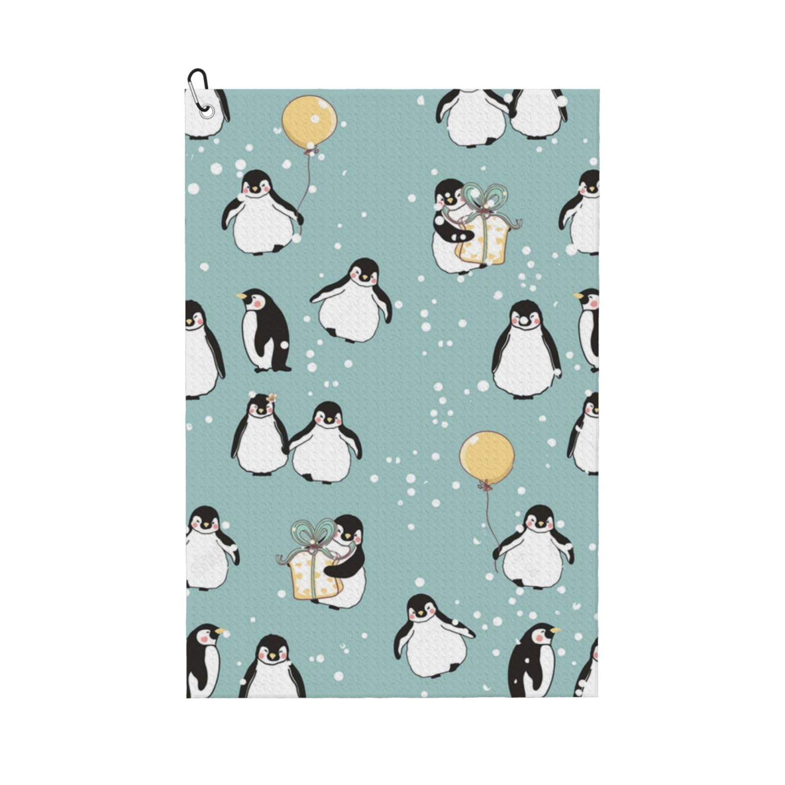 Hnnkloy Penguin Balloon Snowflake, 16x24 in Portable Waffle Golf Towels with Carabiner Clip for Golf Bag
