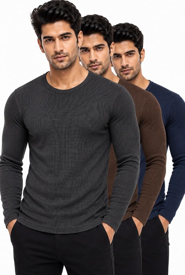 T.N.X Men's Super Combed Cotton Rich Full Sleeve Thermal Undershirt Pack of 3 | Superior Warmth | Round Neck | Winter Wear-picture-22