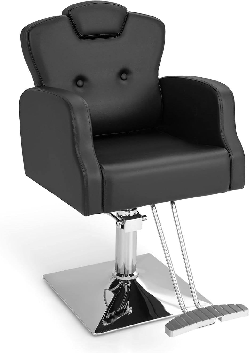 RELAX4LIFE Silla Peluquería Giratoria 360°con Reposacabezas Ajustable y Reposapiés, Sillón Barbero con Altura Regulable y Bomba Hidráulica para Salón de SPA y Belleza, Barbería, Carga 150 kg (Negro)