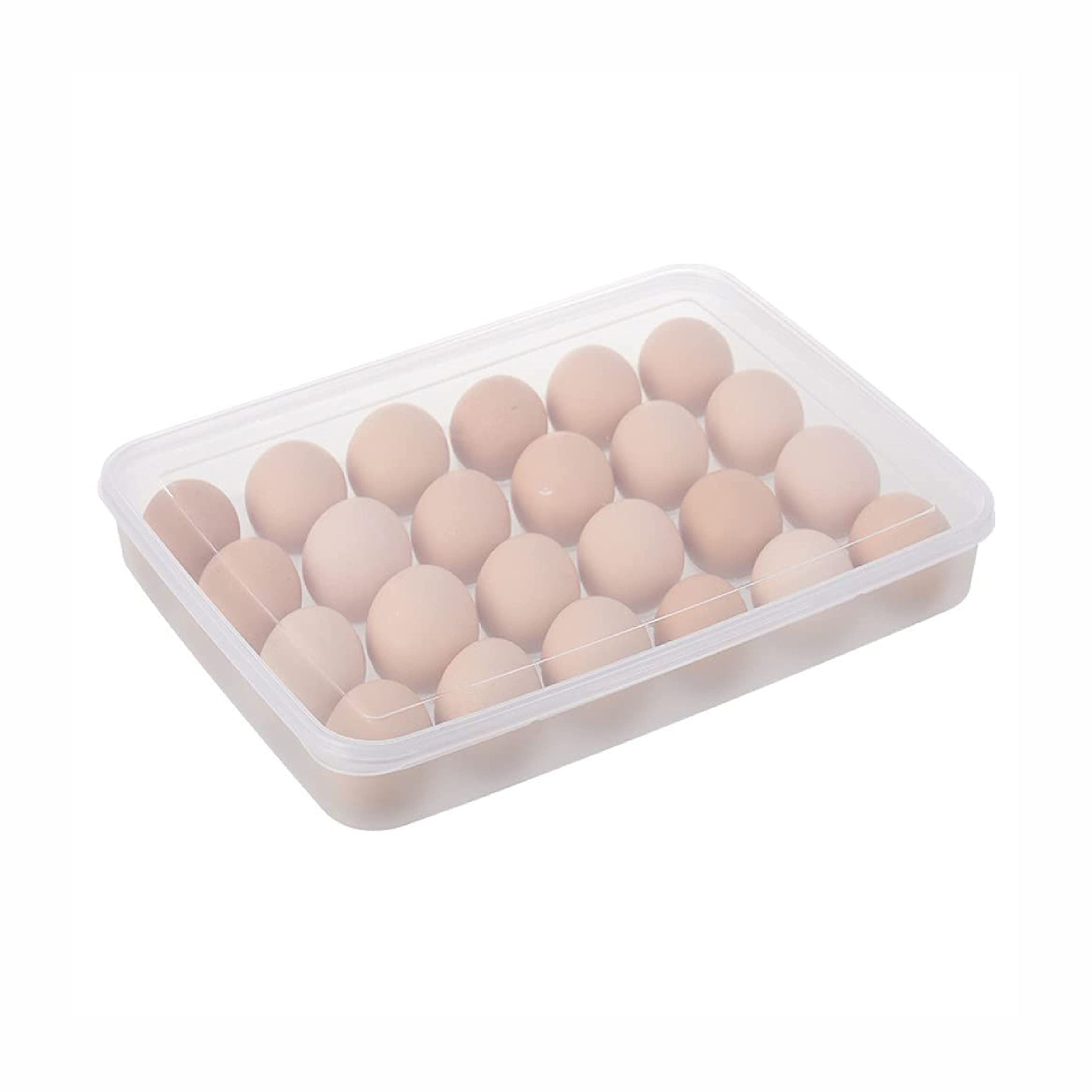 SUL Egg Storage Box, Portable Plastic Stackable Egg Organiser Tray with Lid, Keeping Eggs Rack Tray Containers for Storage Carrying Packing Eggs for Fridge or Kitchen Cupboard (24 pc)