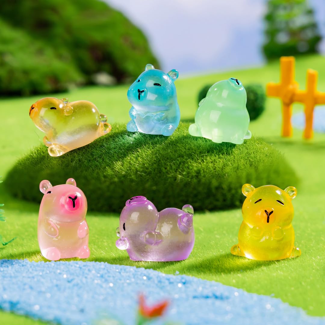 32 Pcs Mini Capybara Resin Figurines Glow in The Dark Tiny Animal Statues for Fairy Garden Aquarium Terrarium Desk Car Dashboard Office Home Shelf Decor Micro Landscape DIY Supplies Cute - Image 4