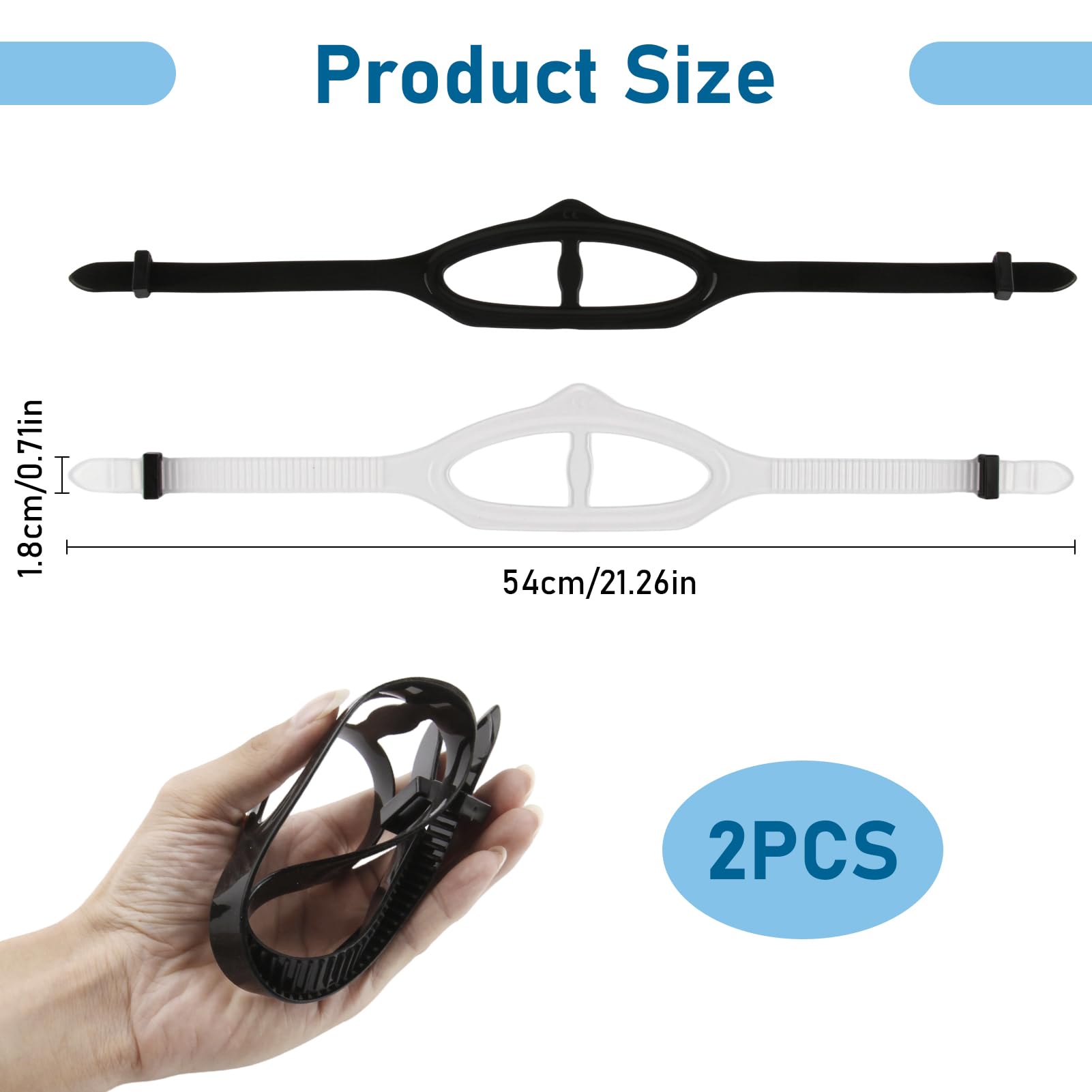 2 Fasce di Ricambio per Maschera Subacquea Unisex Nere, Cinturino Regolabile da 1,8 cm per Maschera da Sub e Snorkeling, Fascia in Silicone ad Alta Elasticità, Senza Odore, per Nuoto e Immersioni