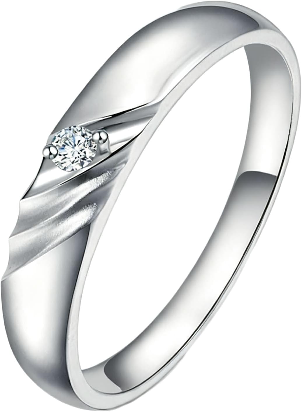 Promise Ring White Gold 9 ct / 14 ct / 18 ct for Couples, Round with 0.06ct Diamond, Silver Anniversary Rings for Women