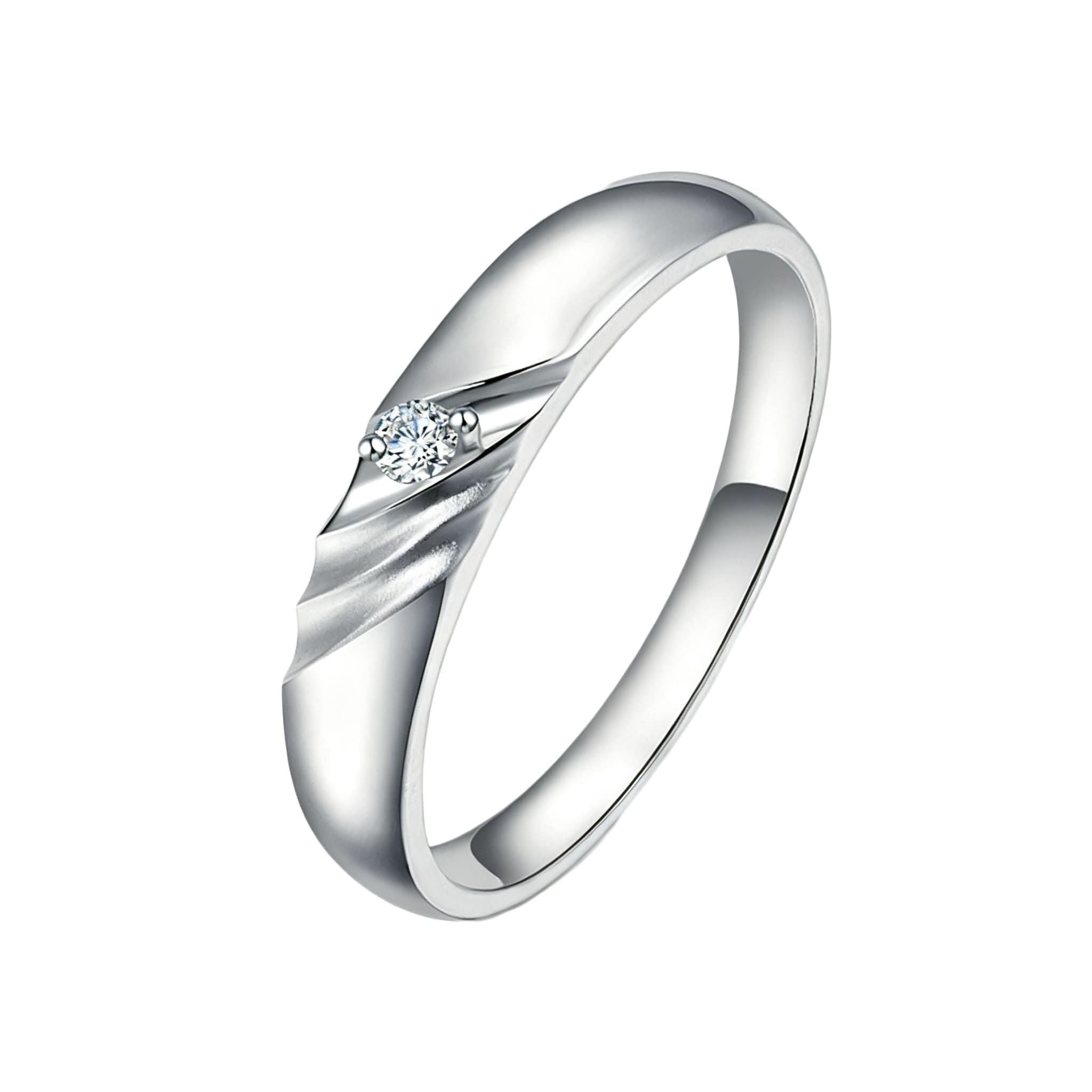 Promise Ring White Gold 9 ct / 14 ct / 18 ct for Couples, Round with 0.06ct Diamond, Silver Anniversary Rings for Women