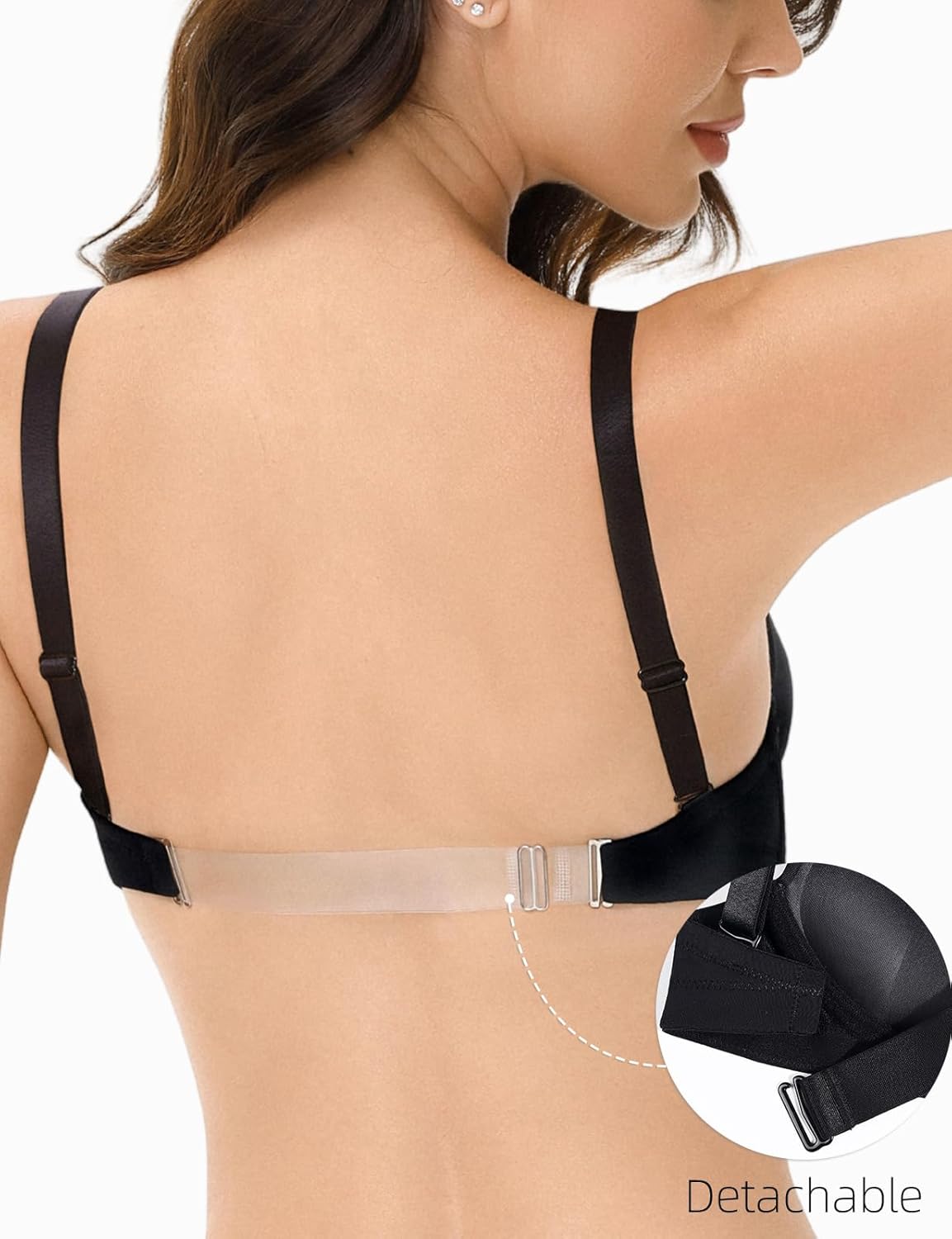 YBCG Women's Backless Bra with Clear Straps and Back Covertible Plunge Push up Padded Add A Cup Underwire Bras for Women - Image 3