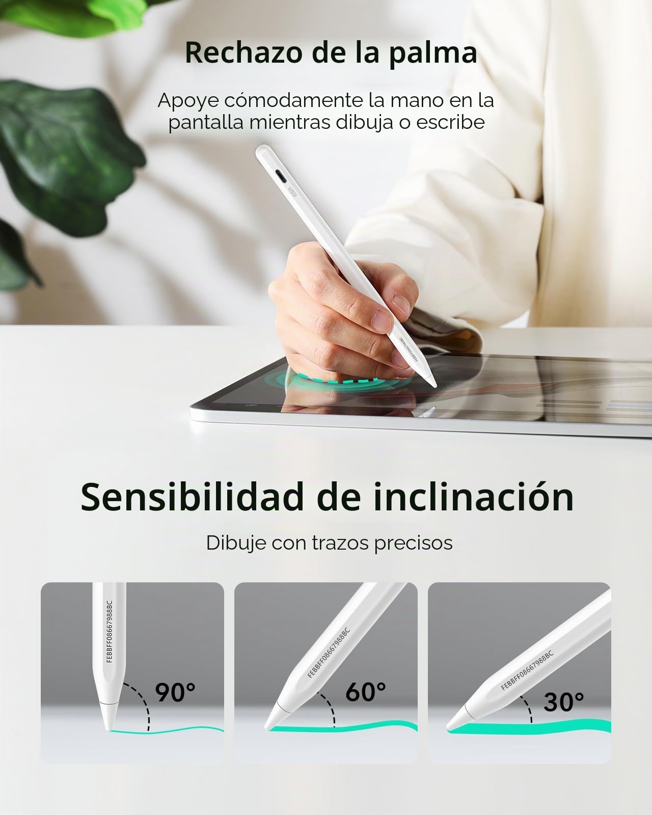 ESR Find My Lápiz para Apple iPad 2018-2025, Geo Digital Pencil con Accesos Directos Fáciles para iPad A16/10/9/8 y Air 13/11 y Pro 12.9/13/11 y Mini 7/6/5, Blanco (sin Carga inalámbrica)