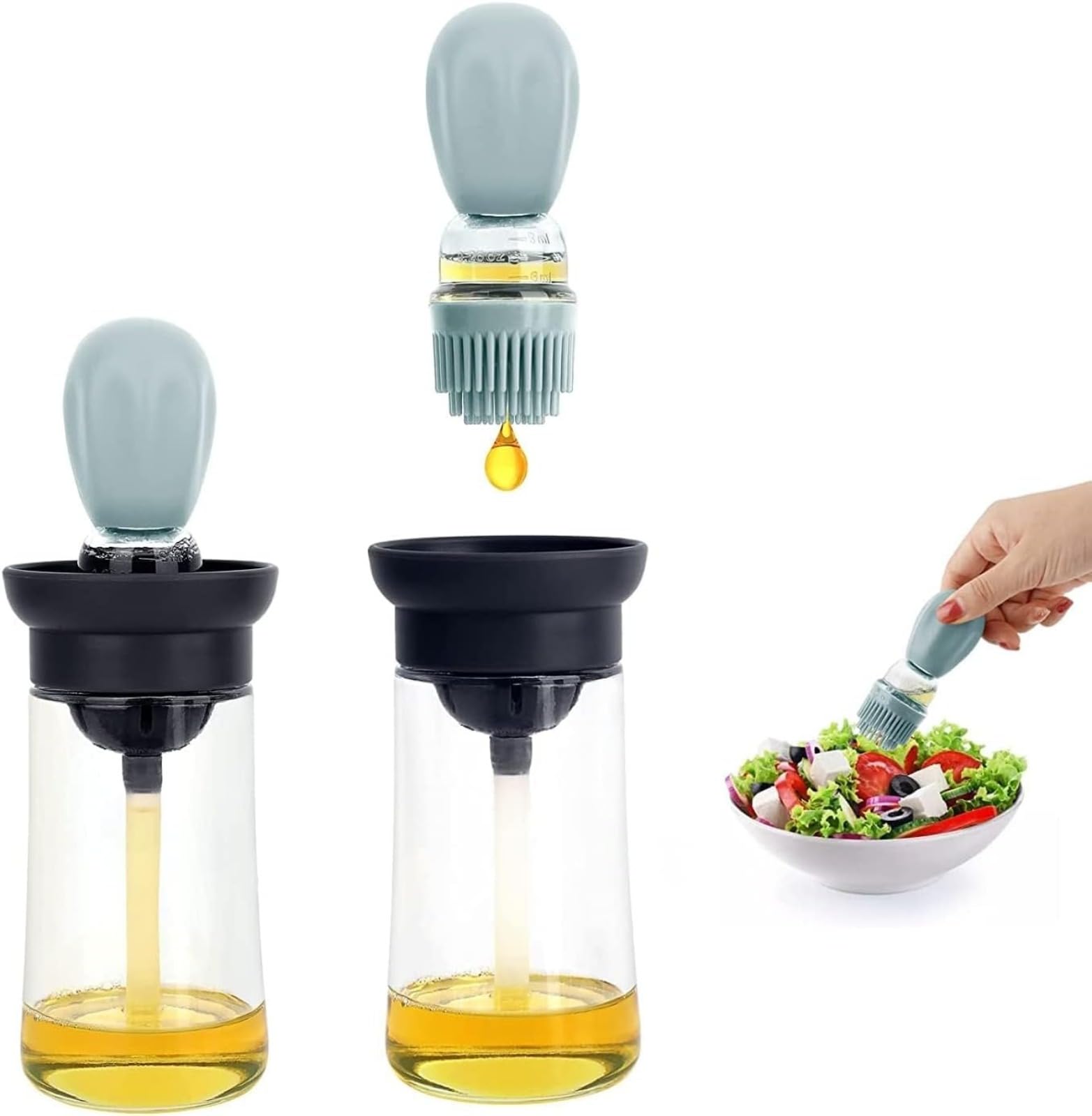 Distributeur d'huile d'olive doseur précis en verre avec pinceau silicone