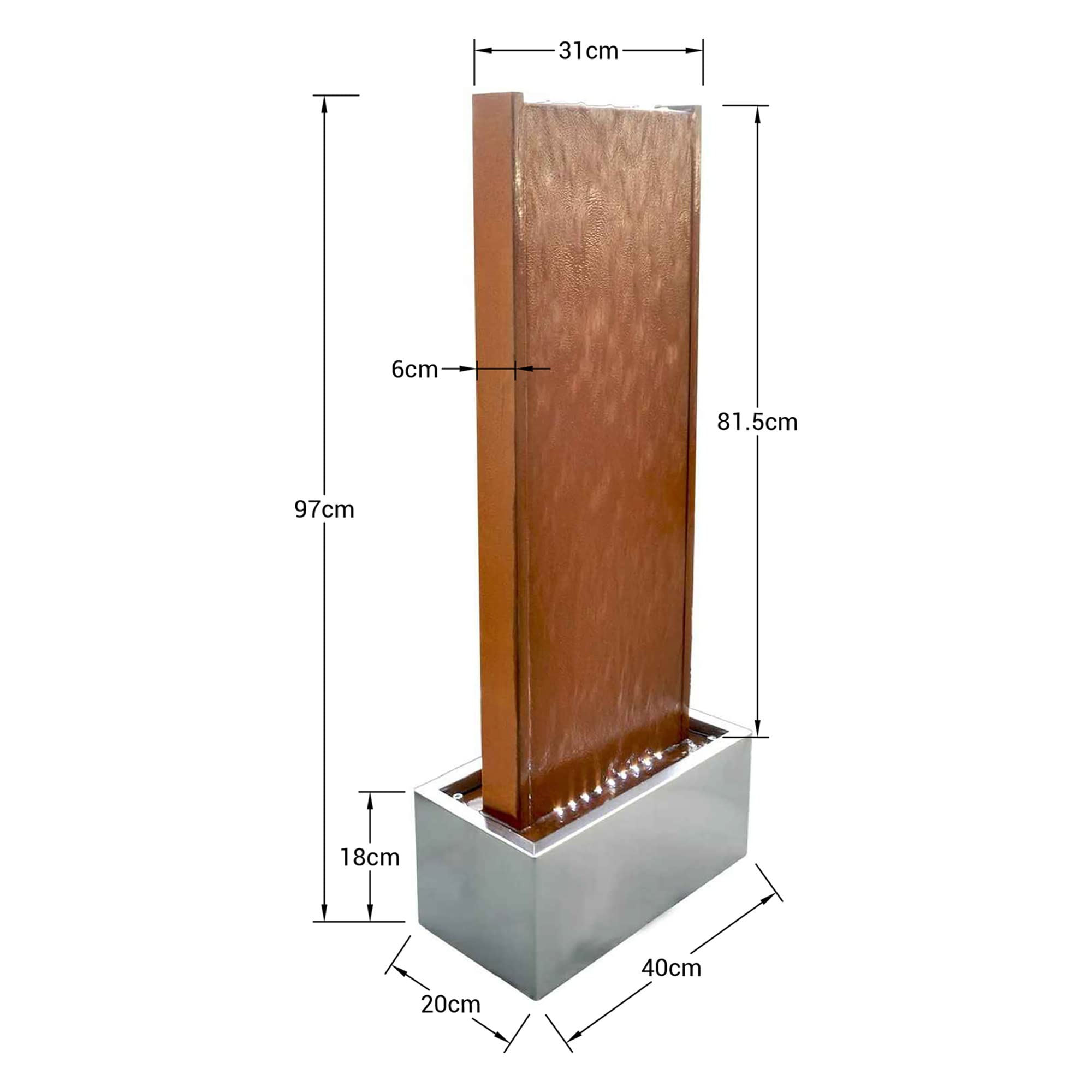 KÖHKO Wasserwand 97 cm Corten-Edelstahl Wasserspiel mit LED-Beleuchtung