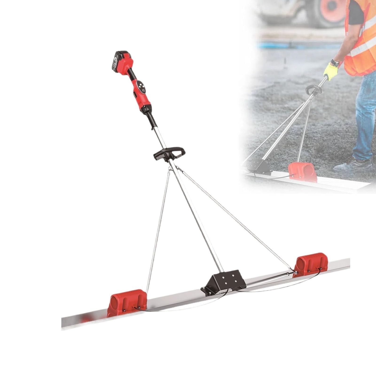 Fcttcd Cordless Concrete Screed Vibrator, Electric Vibrating Leveling Tool With 9 Adjustable Speeds, Dual Frequency Vibration, 2m (6.6ft) Screed Board For Concrete Smoothing And Finishing