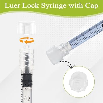12 Pack luer lock syringe 1ml, Plastic Syringe with Cap