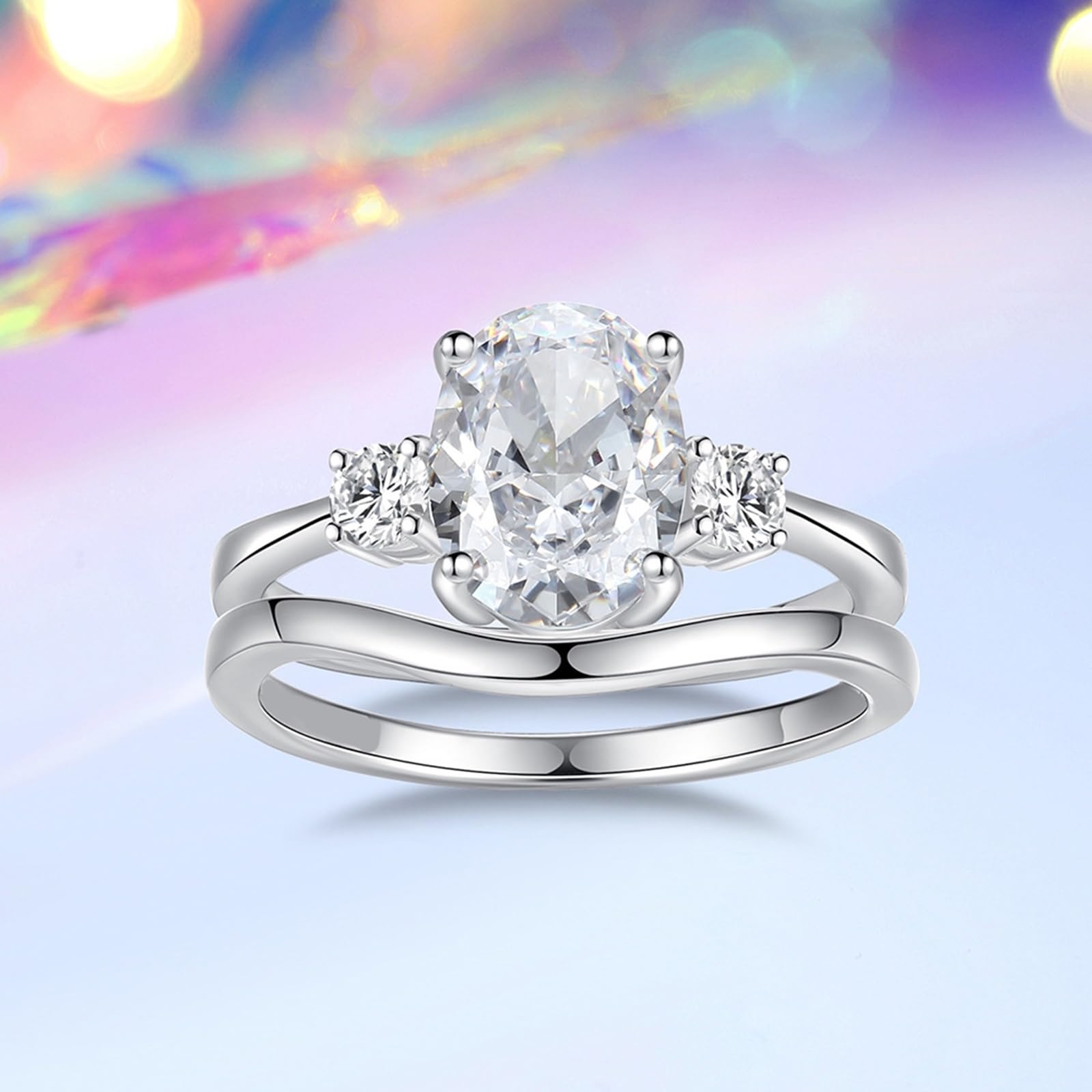 Anillo de oro blanco para mujer, anillo de boda de oro auténtico, apilable, 2 unidades con moissanite de 2,5 quilates para mujeres