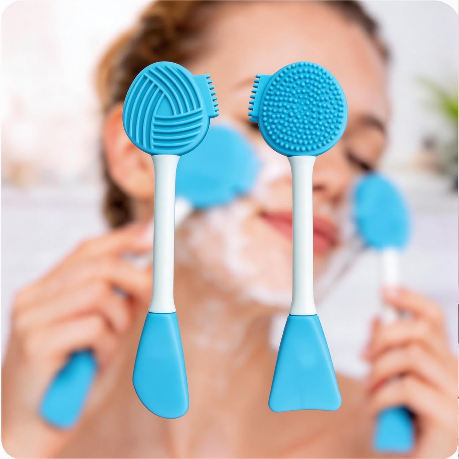 Conjunto de 2 pincéis de máscara facial de silicone, kit de escova de limpeza facial de