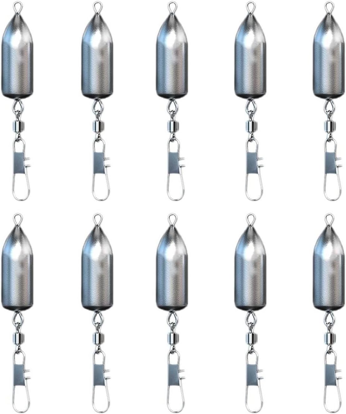 10Pcs Bullet Type Lead Fishing Sinkers with Weight Mark, Swivel and Snap Pin, Sea Fishing Weights Kit Outdoor Fishing Terminal Tackle, 10g-120g