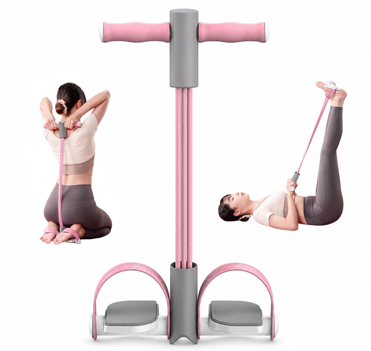 PANCA Fitness Tension Rope with Wider Pedal | 6 Tube Elastic Yoga Pedal Puller Resistance Band | Exercise Stretching Band for Abs, Waist, Legs & Full Body Workout | Home Gym Equipment (Pink)