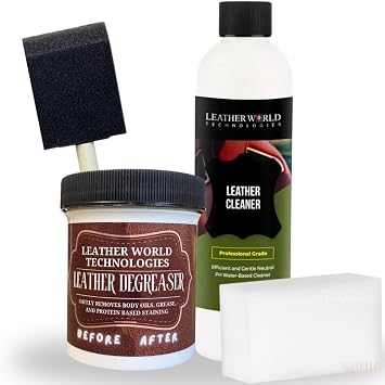 Leather Degreaser Cleaning Kit - for Body Oils, Head, Armrest, and Dark Colored Stain Removal | Easy Application, Non-Aerosol Formula