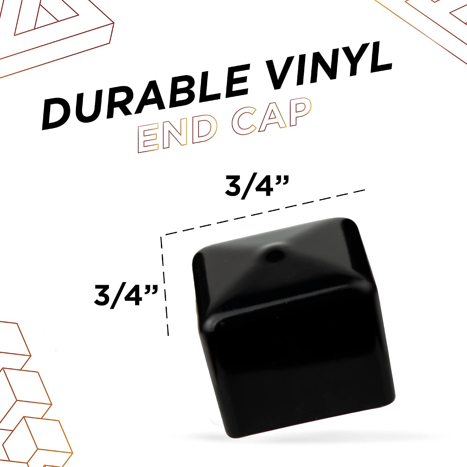 Prescott Plastics 0.75" Inch Square Vinyl Plug Insert, Black Rubber Flexible End Cap for Metal Tubing, Fence, Glide Insert for Pipe Post and Furniture (8 Pack)
