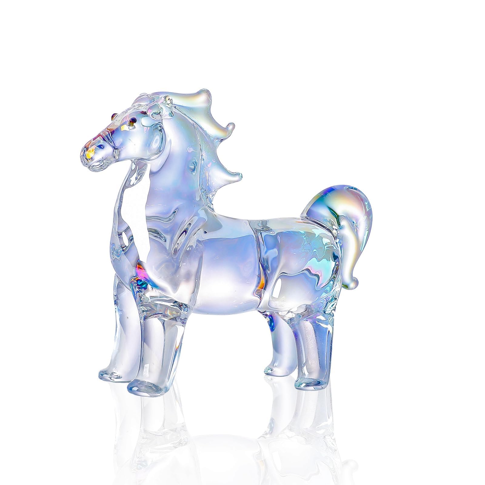 Figurine de cheval en verre LONGWIN : sculpture animalière élégante faite à la main