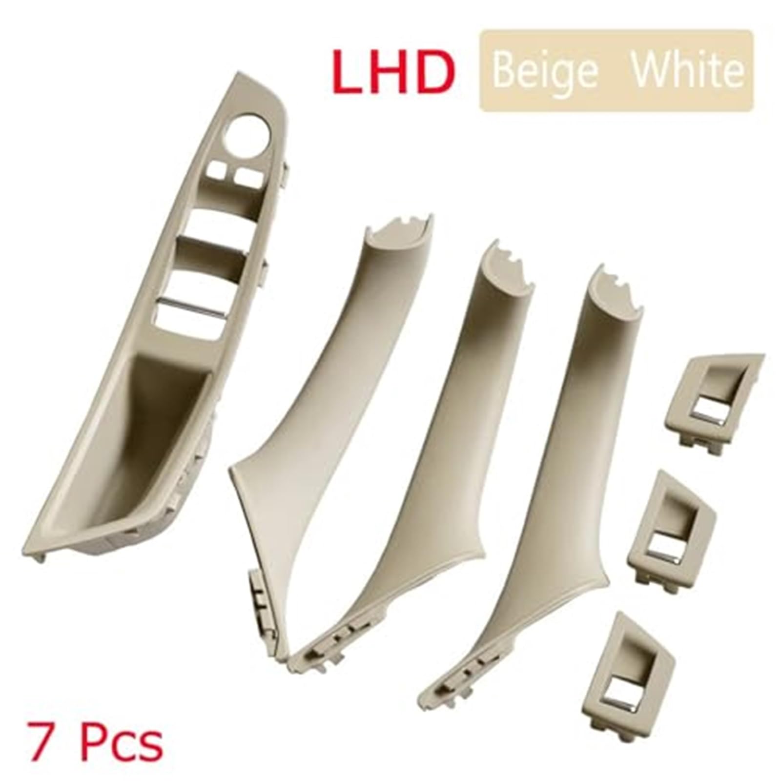 Top ABS Podłokietnik Drzwi wewnętrzne Panel klamki Tapicerka LHD, dla BMW, 5 Serie F10 F11 520i 528i 525d 535i Czarny Beżowy 51417225858 Klamka do drzwi samochodowych(Beige-White-7Pcs)