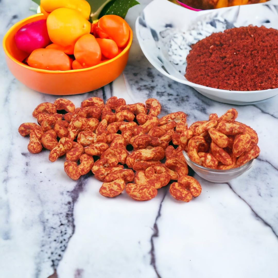 J J crunch N munch Natural Cashew Red Chili Roasted | Whole Crunchy Kaju Spicy Nutritious & Delicious Dry Fruits (Pack of 1) 2