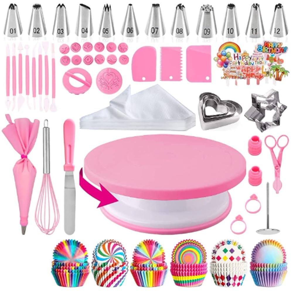 Backzubehör,Torten Zubehör 205/255 PCS Anti-Rutsch-Kuchen Dekorieren Lieferungen Kit Werkzeuge Backen Zubehör Kuchen Piping Bag(255PCS)