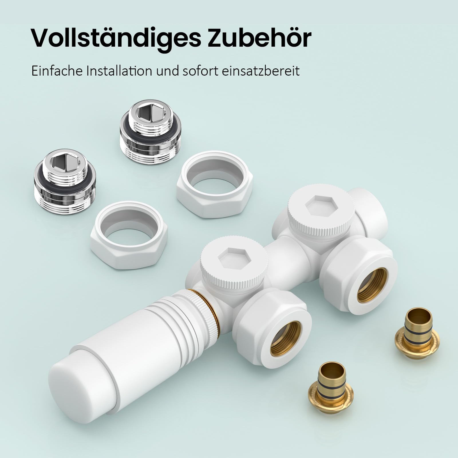 S'AFIELINA Set Multiblock per Radiatori e Radiatori da Bagno - Collegamento con Valvola Termostatica, Valvola di Intercettazione e Accessori di Riscaldamento, Bianco (Rame φ15 mm + PEX-AL-PEX φ16 mm)