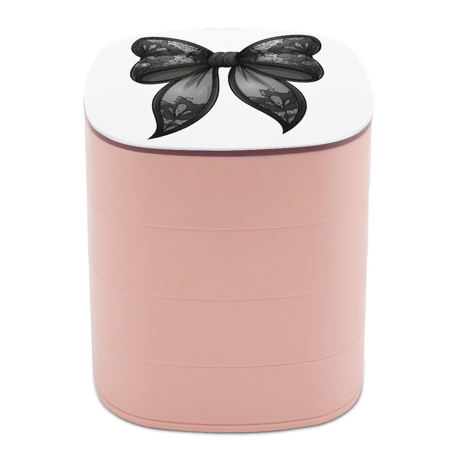 Jubonexis Black Lace Thick Coquette Bow Jewelry Boxes for Women, Earring Holder Organizer Rotating Jewelry Organizer for Necklaces Bracelets Ring