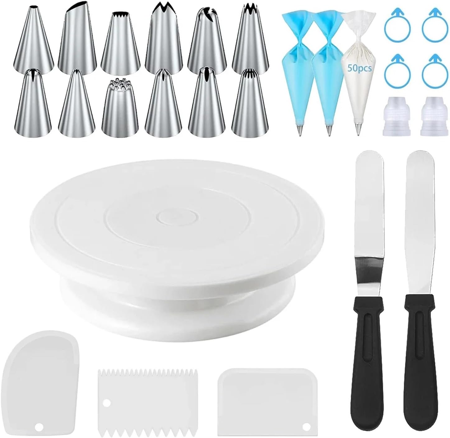 76-Piece Cake Decorating Tool Kit -Non-Slip Turntable For Beginners And Professionals DIY Cream Cookies Making Baking Tools(76PCS-blue)