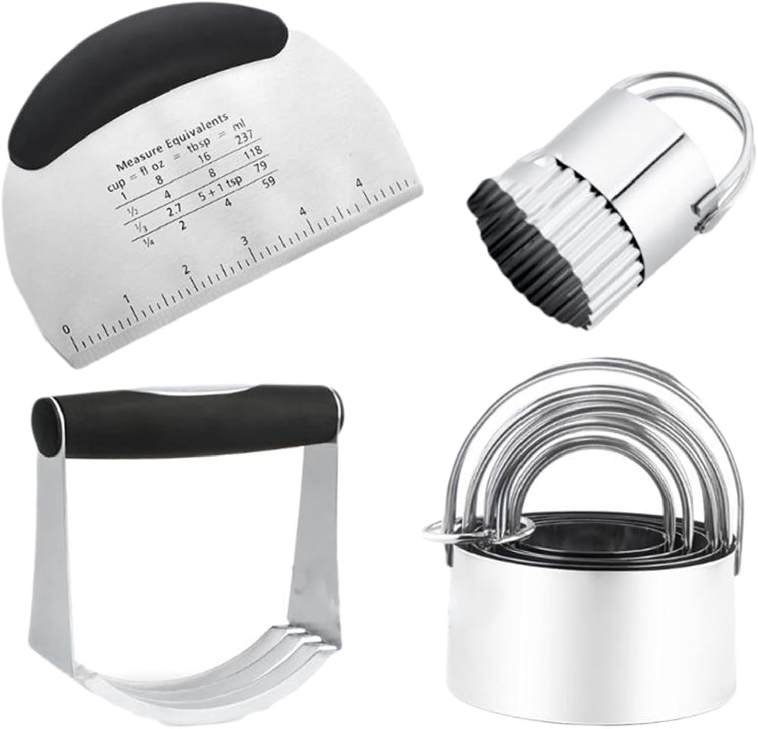 Alipis Stainless Steel Cookie Cutter and Pastry Scraper Baking Tools Set with Dough Chopper for Cookie Dough Preparation and Biscuit Molds in Kitchen Baking