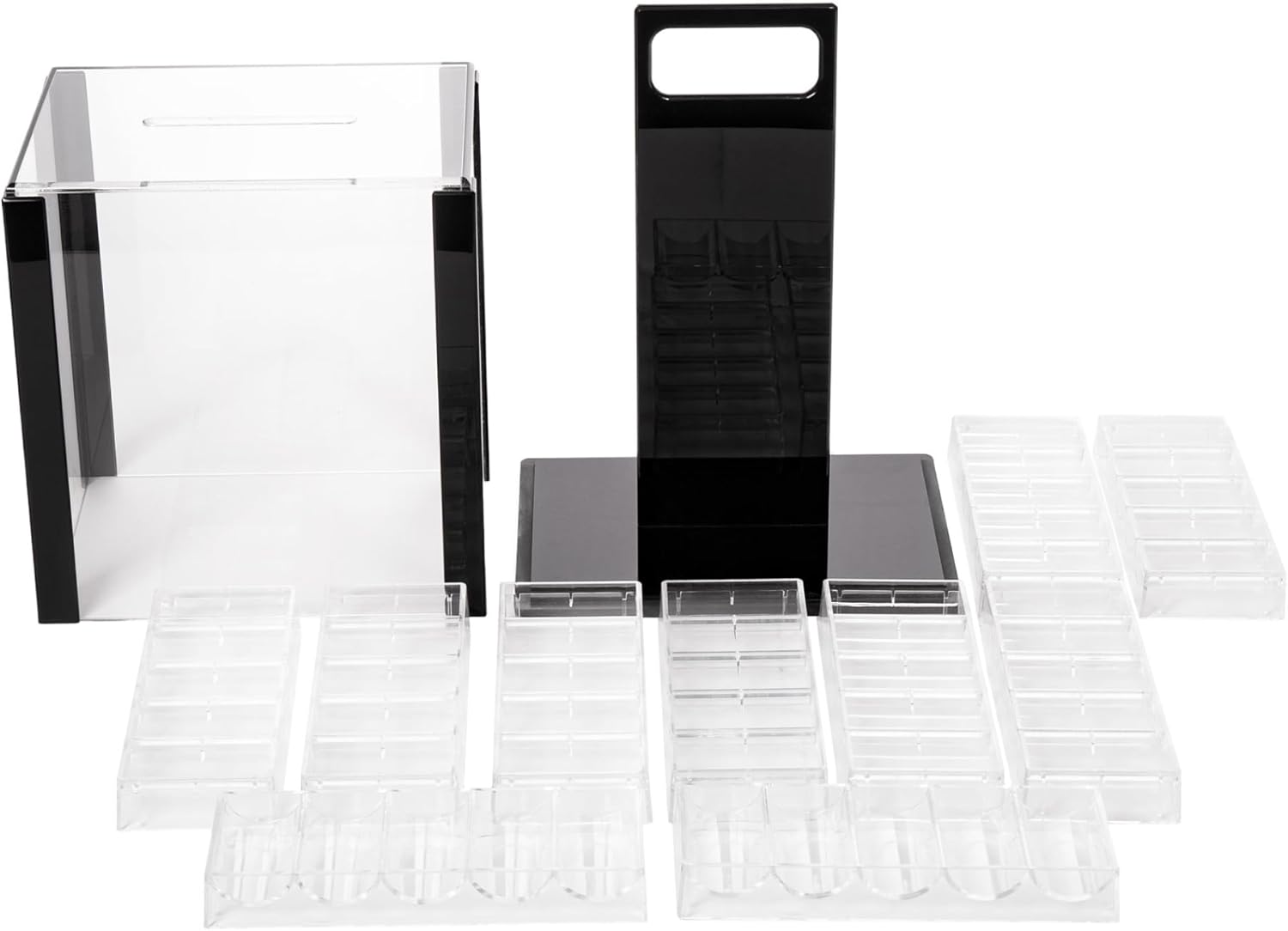 1000-piece Acrylic Black Diamond Poker Chip Case - 14-gram Heavy Clay Composite Set - Casino Chips for Texas Holdem, Blackjack - Betting Game Accessories