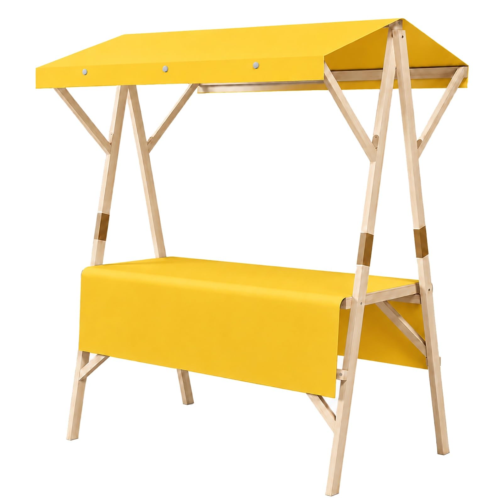 SBCWH Portable Market Cart with Canopy, Wooden Farmers Stall Outdoor Food Booth, Foldable Vendor Display Stand with Wheels, 220 lbs Capacity(Yellow,120x60x200cm)