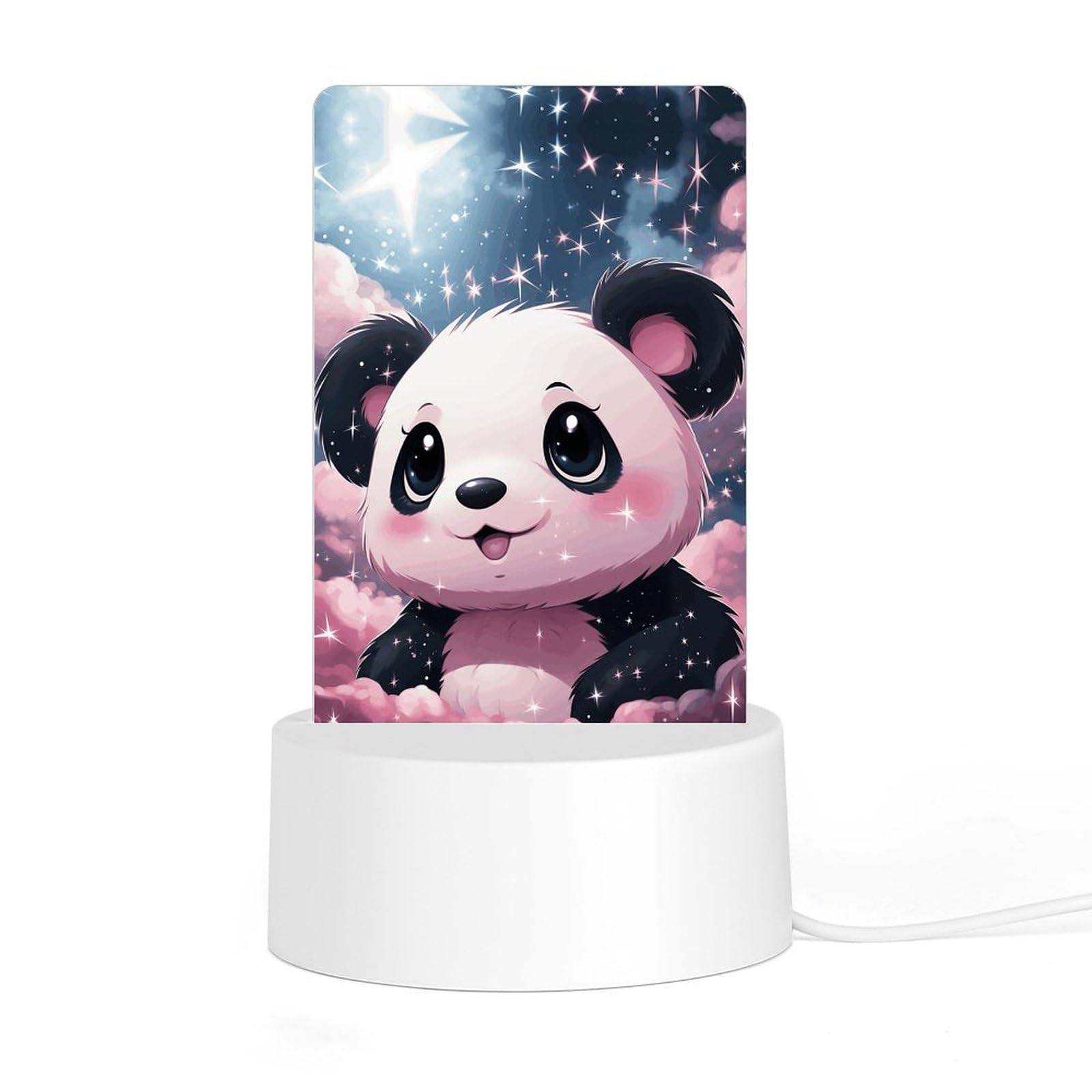 JTREHY Acrylic Night Light with Base, Panda Printed Desktop Night Light LED Bedside Night Light for Bedroom, Bathroom, Corridor, Holiday Gift