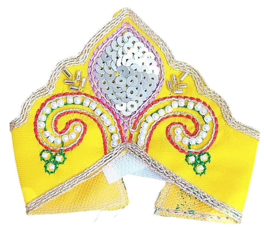 Image of Partish Laddu Gopal Heavy Dress with Mukut l Ladoo Gopal Dress l Bal Gopal l Kanha Ji Thakur Ji Heavy Dress Size 1 2 4 5 6 (Yellow, Size 5)